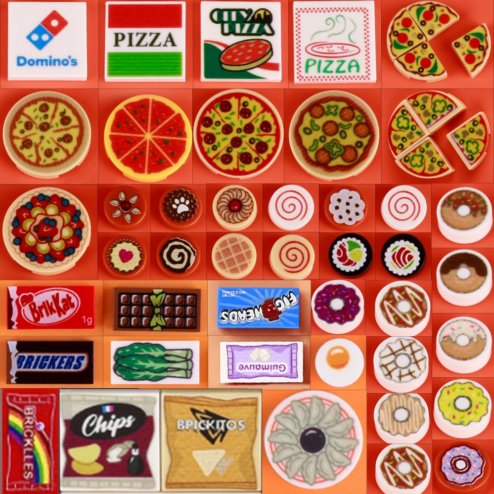 Çikolatalı Pizza Kek Tatlı Suşi İçecek Yapı Taşları Şehir Figürleri Aksesuarları DIY MOC Aperatif Yiyecek Baskılı Tuğla Oyuncaklar Çocuklar
