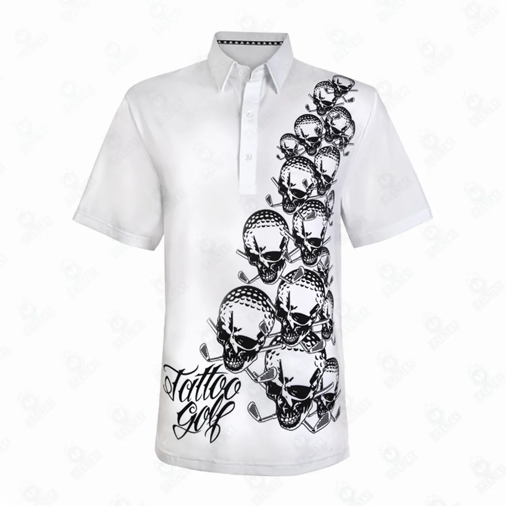 Erkekler Kafatası Performans Pro Serin Streç Dövme Golf Gömlek Moda Polo Yaz Kısa Kollu Spor Rahat Tenis T-Shirt Elbise